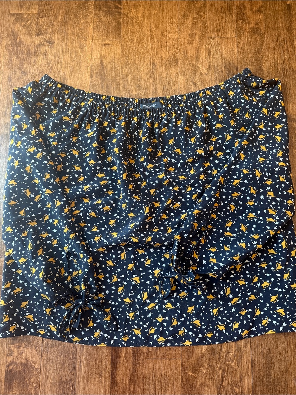 Madewell Navy Blouse with Yellow Floral Print